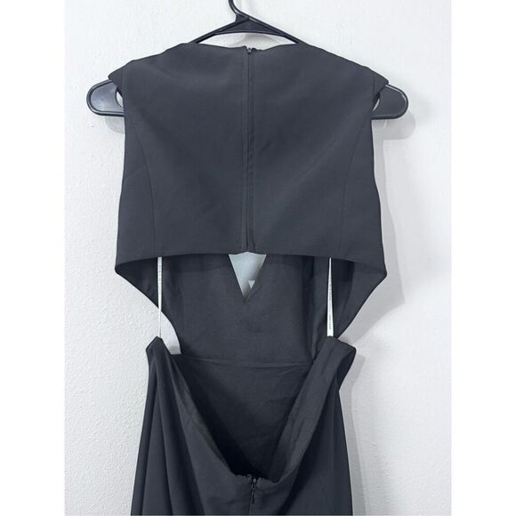 Halston Heritage Black Cut Out Women's‎ Cap Sleeve V Neck Flowy Skirt size 8 - Picture 8 of 15